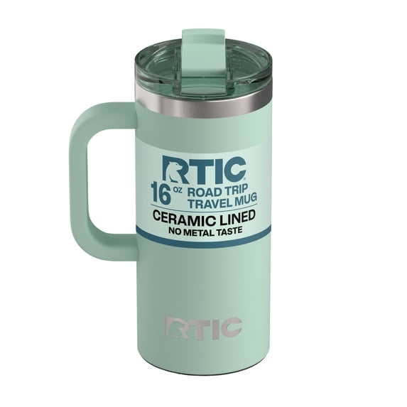RTIC 16 oz Ceramic Lined Insulated Road Trip Travel Mug, Leak-Resistant Lid, Fresh Mint