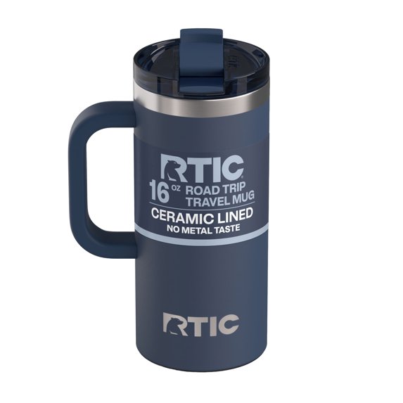 RTIC Road Trip 16 oz Ceramic Lined Leak-Resistant Lid Travel Mug, Navy