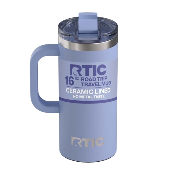 RTIC 16 oz Ceramic Lined Insulated Road Trip Travel Mug, Leak-Resistant Lid, Periwinkle