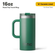RTIC 16 oz Ceramic Lined Insulated Road Trip Travel Mug, Leak-Resistant Lid, Pine Tree