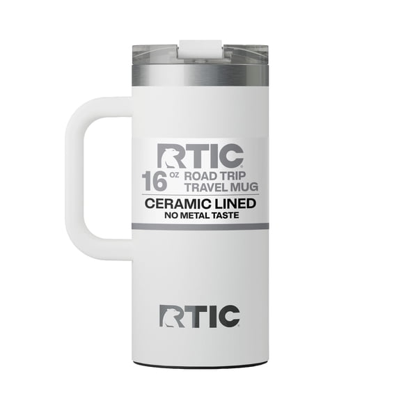RTIC Road Trip 16 oz Ceramic Lined Leak-Resistant Lid Travel Mug, White