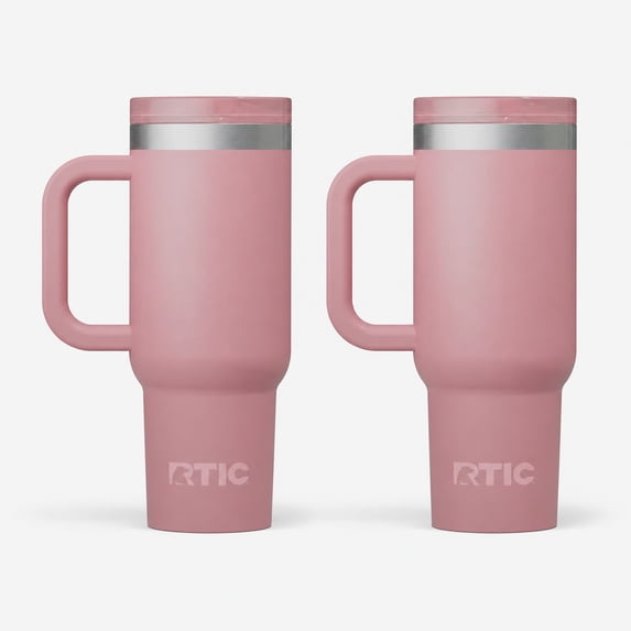 RTIC 16 oz Ceramic Lined Road Trip Tumbler, Leak-Proof Covered Straw Lid, 2 Pack, Dusty Rose