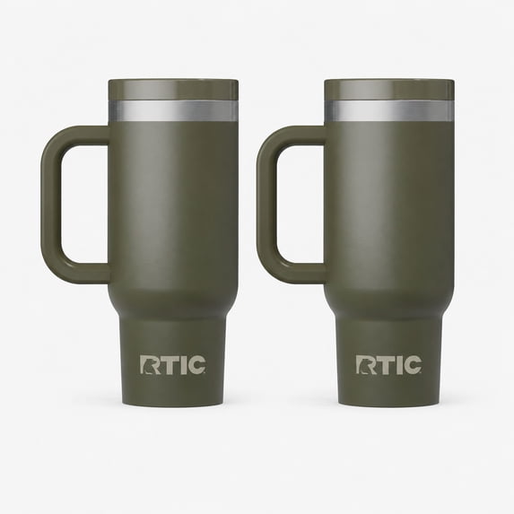 RTIC 16 oz Ceramic Lined Road Trip Tumbler, Leak-Proof Covered Straw Lid, 2 Pack, Olive