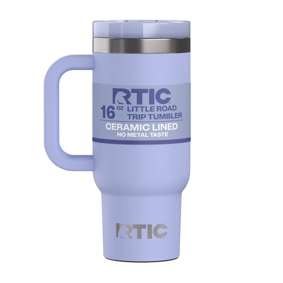 RTIC 16 oz Ceramic Lined Road Trip Tumbler, Leak-Proof Covered Straw Lid, Periwinkle