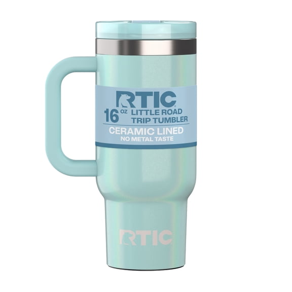 RTIC 16 oz Ceramic Lined Road Trip Tumbler, Leak-Proof Covered Straw Lid, RTIC Ice Glitter