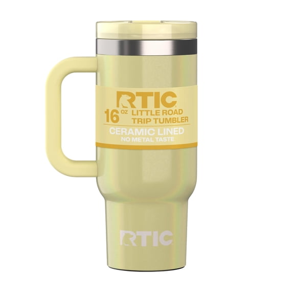 RTIC 16 oz Ceramic Lined Road Trip Tumbler, Leak-Proof Covered Straw Lid, Sunlight Glitter