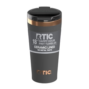 RTIC 18 oz Ceramic Lined Insulated Happy Hour Pint Tumbler, Leak Resistant Lid, Soft-Touch Exterior, Light Black