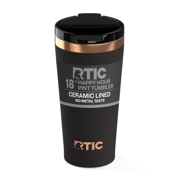 RTIC Happy Hour 18 oz Ceramic Lined Pint Tumbler, Black