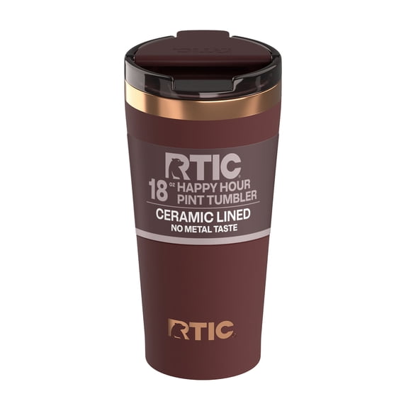 RTIC Happy Hour 18 oz Ceramic Lined Pint Tumbler, Chocolate Brown