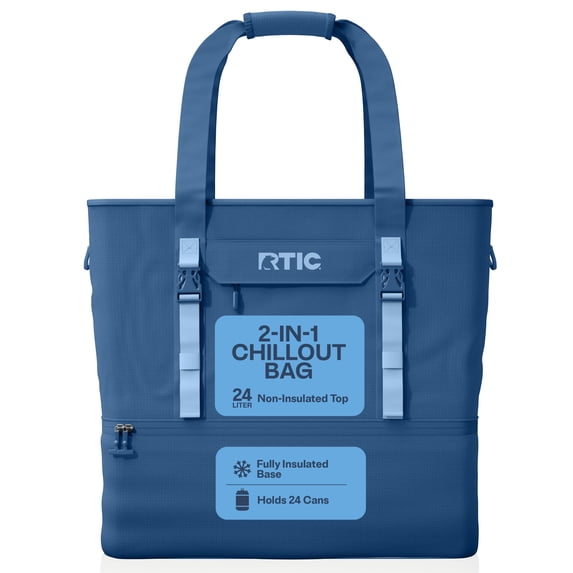 RTIC 24-Can, 25 Ltr, 2-in-1 Chillout Bag, Hybrid Cooler Bag with Cooler Compartment, Navy & Denim
