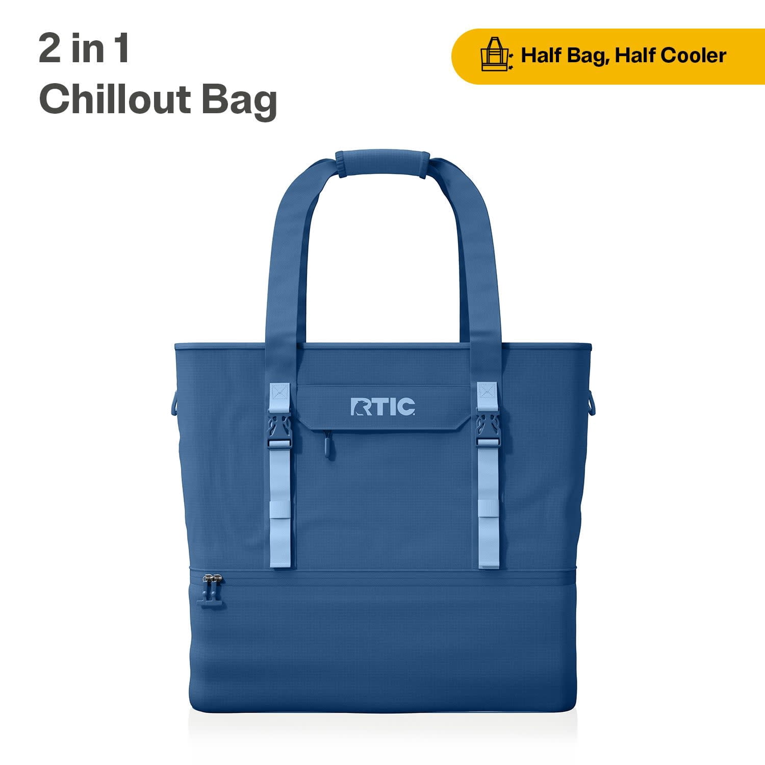 RTIC 2-in-1 Chillout Bag, Hybrid Cooler Bag with Cooler Compartment, Navy & Denim