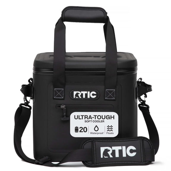 RTIC 20 Can Ultra-Tough Soft Cooler, 15 Qt, Leakproof, Waterproof Zipper,  Black, Soft Pack Cooler