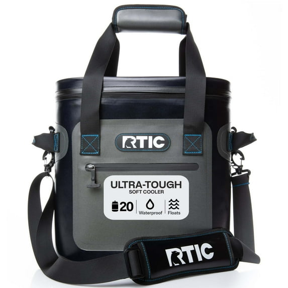 RTIC 20 Can Ultra-Tough Soft Cooler, 15 Qt, Leakproof, Waterproof Zipper, Blue / Grey
