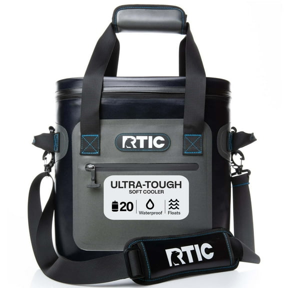 RTIC 20 Can Ultra-Tough Soft Cooler, 15 Qt, Leakproof, Waterproof Zipper, Blue / Grey