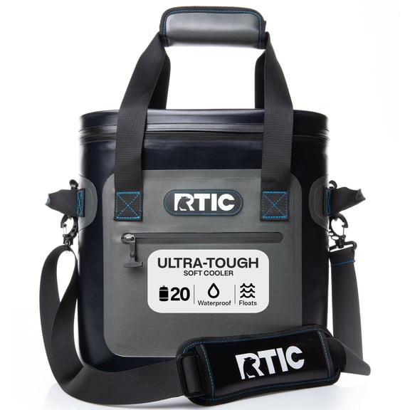 RTIC 20 Can Ultra-Tough Soft Cooler, 15 Qt, Leakproof, Waterproof Zipper,  Blue / Grey