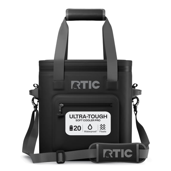 RTIC 20 Can Ultra-Tough Soft Cooler Pro, Leakproof Cooler, Waterproof Zipper, Black