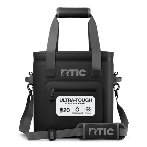 RTIC 20 Can Ultra-Tough Soft Cooler Pro, Leakproof Cooler, Waterproof Zipper, Black