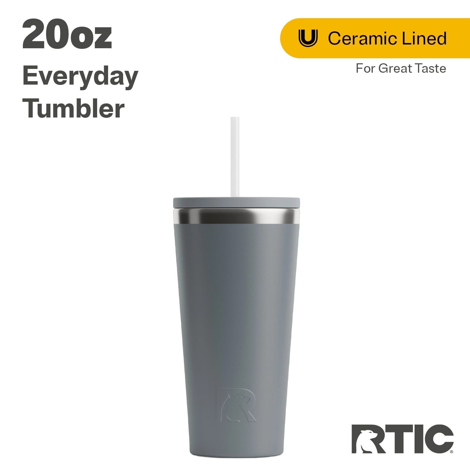 Fog Gray Ceramic Lined Stainless Steel Travel Tumbler, 20oz