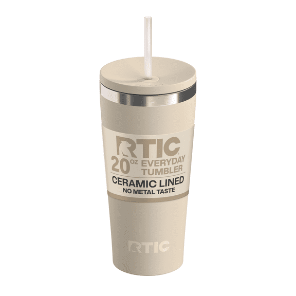 RTIC 20 oz Ceramic Lined Everyday Tumbler, Spill-Resistant Straw Lid, Beach