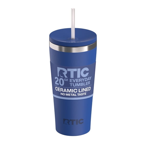 RTIC 20 oz Ceramic Lined Everyday Tumbler, Spill-Resistant Straw Lid, Cobalt