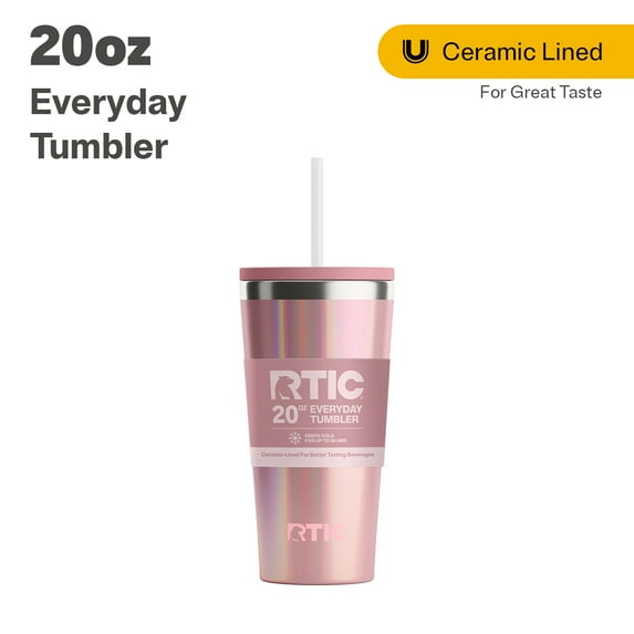 RTIC 20 oz Ceramic Lined Everyday Tumbler, Spill-Resistant Straw Lid, Dusty Rose Glitter