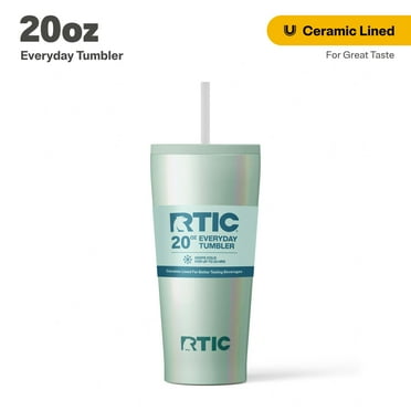 RTIC 20 oz Ceramic Lined Everyday Tumbler, Spill-Resistant Straw Lid, Fresh Mint Glitter
