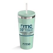 RTIC 20 oz Ceramic Lined Everyday Tumbler with Spill-Resistant Straw Lid, Fresh Mint Glitter