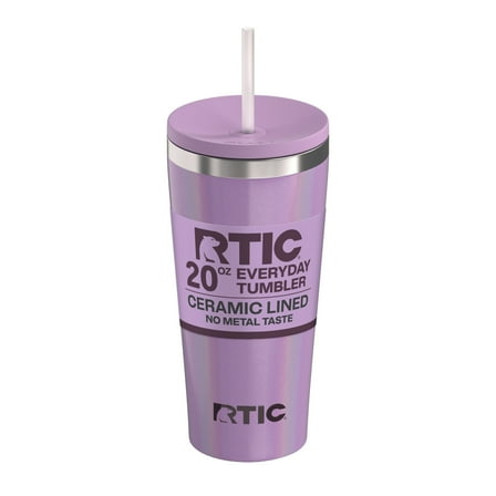 RTIC 20 oz Ceramic Lined Everyday Tumbler, Spill-Resistant Straw Lid, Lavender Glitter