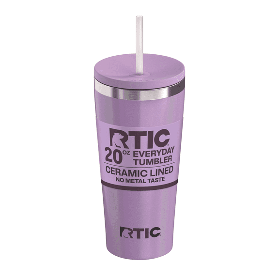 RTIC 20 oz Ceramic Lined Everyday Tumbler, Spill-Resistant Straw Lid, Lavender Glitter