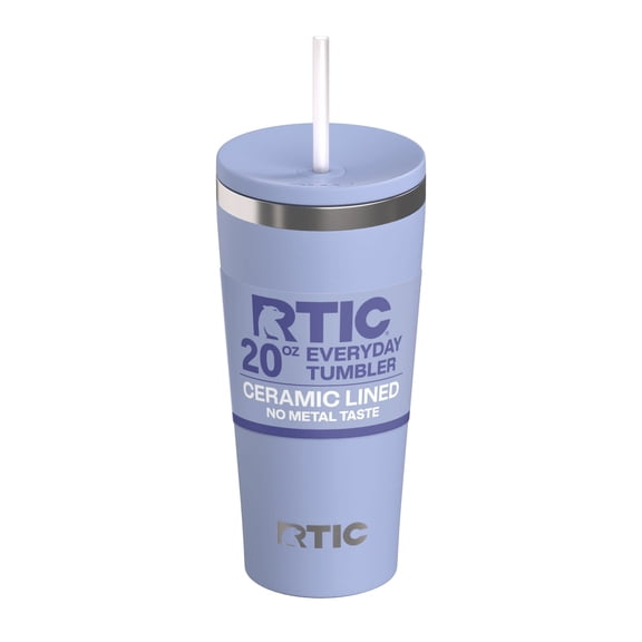 RTIC 20 oz Ceramic Lined Everyday Tumbler, Spill-Resistant Straw Lid, Periwinkle