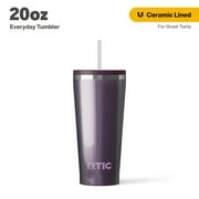 RTIC 20 oz Ceramic Lined Everyday Tumbler, Spill-Resistant Straw Lid, Plum Glitter