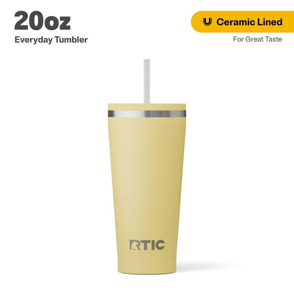 RTIC 20 oz Ceramic Lined Everyday Tumbler, Spill-Resistant Straw Lid, Sunlight