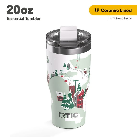 RTIC 20 oz Ceramic Lined Insulated Essential Tumbler, Leak-Resistant Lid, Christmas, Holiday, Apres Ski