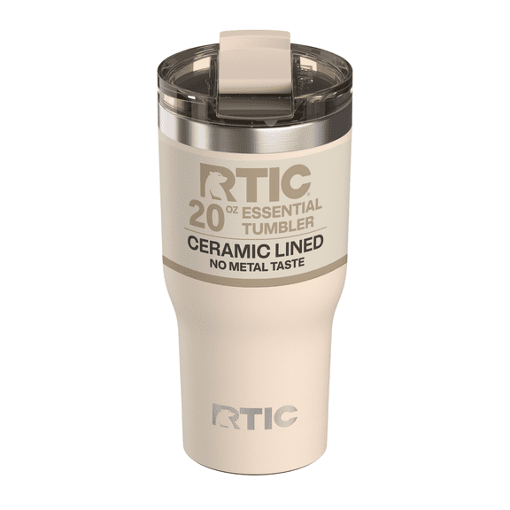 RTIC 20 oz Ceramic Lined Insulated Essential Tumbler, Leak-Resistant Lid, Beach