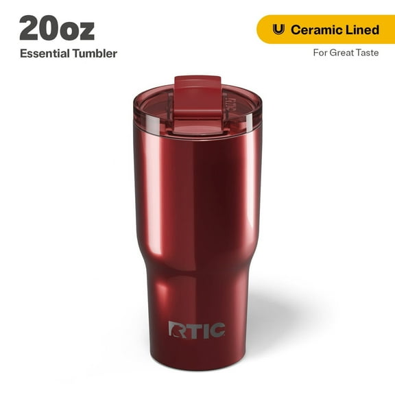 RTIC 20 oz Ceramic Lined Insulated Essential Tumbler, Leak-Resistant Lid, Black Cherry Metallic