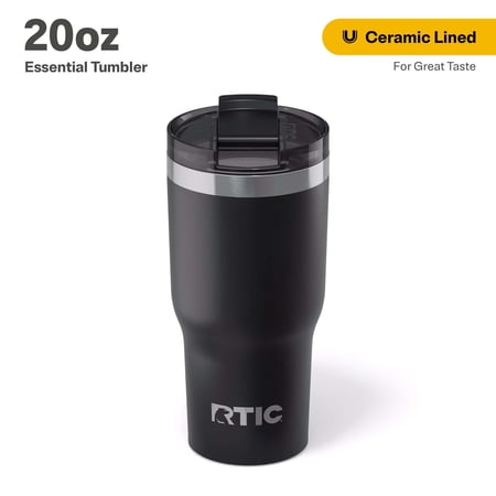 RTIC 20 oz Ceramic Lined Insulated Essential Tumbler, Leak-Resistant Lid, Black