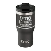 RTIC 20 oz Ceramic Lined Insulated Essential Tumbler, Leak-Resistant Lid, Black