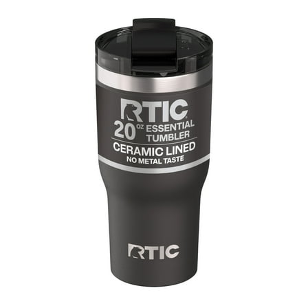 RTIC 20 oz Ceramic Lined Insulated Essential Tumbler, Leak-Resistant Lid, Black