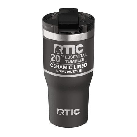 RTIC 20 oz Ceramic Lined Insulated Essential Tumbler, Leak-Resistant Lid, Black