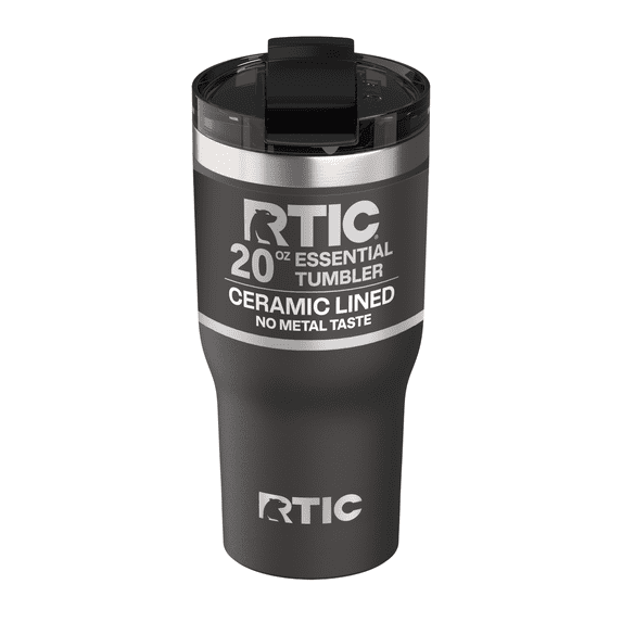 RTIC 20 oz Ceramic Lined Insulated Essential Tumbler, Leak-Resistant Lid, Black