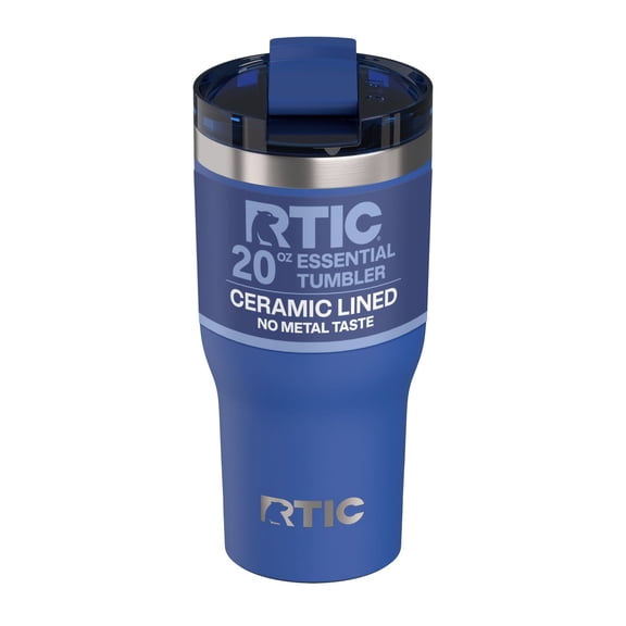 RTIC 20 oz Ceramic Lined Insulated Essential Tumbler, Leak-Resistant Lid, Cobalt