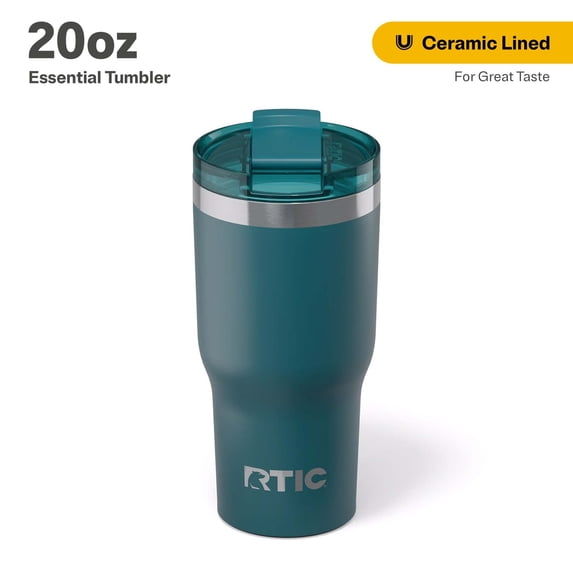 RTIC 20 oz Ceramic Lined Insulated Essential Tumbler, Leak-Resistant Lid, Deep Harbor
