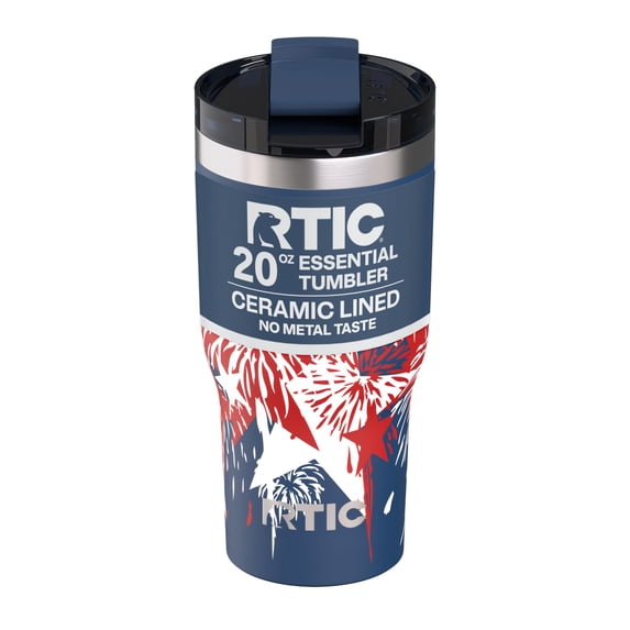 RTIC 20 oz Ceramic Lined Insulated Essential Tumbler, Leak-Resistant Lid, Fireworks