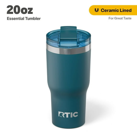 RTIC 20 oz Ceramic Lined Insulated Essential Tumbler, Leak-Resistant Lid, Marine