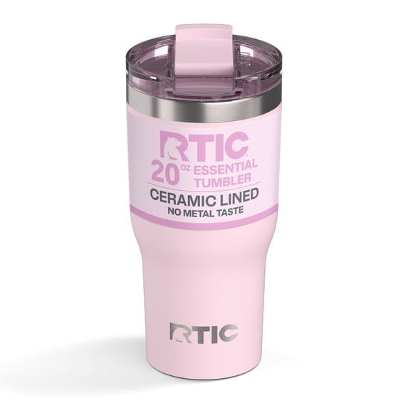RTIC Essential 20 oz Leak-Resistant Lid Ceramic Lined Tumbler, Pale Pink