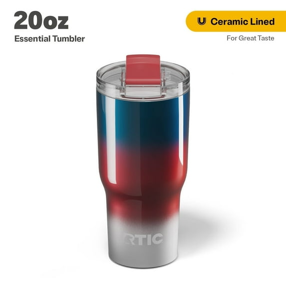 RTIC 20 oz Ceramic Lined Insulated Essential Tumbler, Leak-Resistant Lid, Patriot Metallic