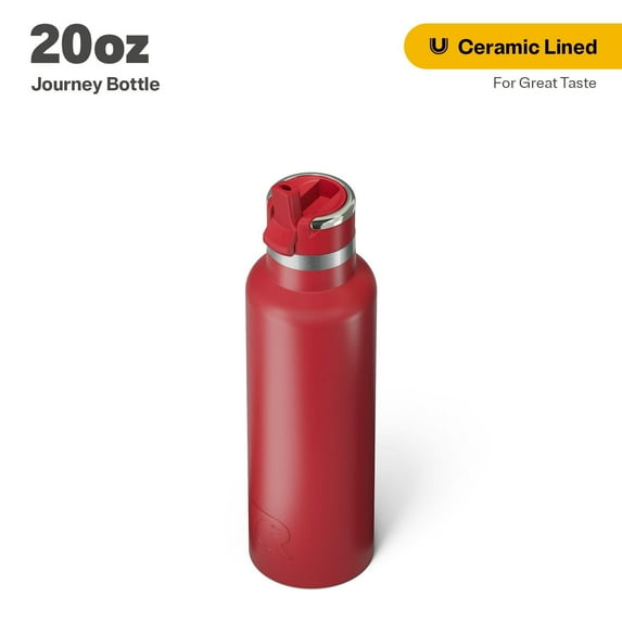 RTIC 20 oz Ceramic Lined Insulated Journey Bottle, Leak-Proof Lid, Flag Red
