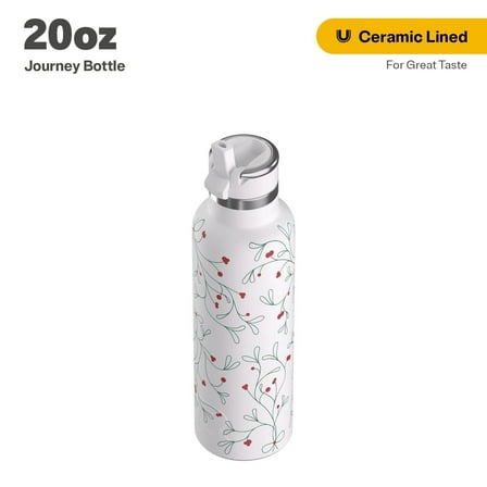 RTIC 20 oz Ceramic Lined Insulated Journey Water Bottle, Holiday, Christmas, Leak-Proof Lid, Mistletoe