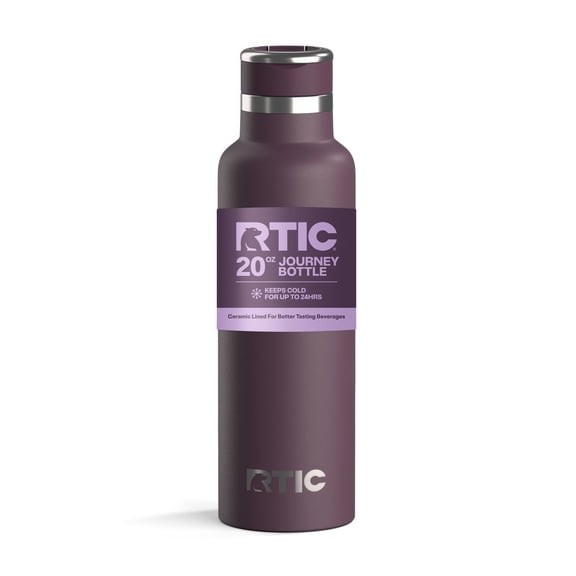 RTIC 20 oz Ceramic Lined Insulated Journey Bottle, Leak-Proof Lid, Plum