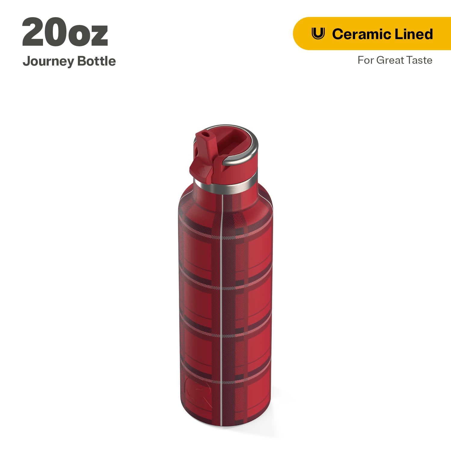 RTIC, Water Bottle, 20 oz, Ceramic Lined Insulated Red Plaid
